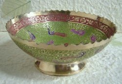 画像1: 真鍮製*彩色供物皿　１４．４センチ(黄緑)