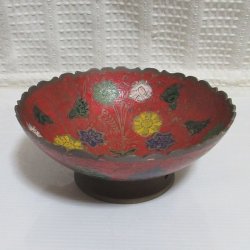 画像1: 真鍮製*彩色供物皿　14.3センチ(赤)