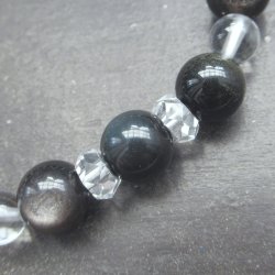 画像2: レインボーオブシディアンｘゴールデンオブシディアンxシルバーオブシディアンｘカット水晶ブレスレット