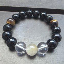 画像1: 12ミリ玉 ルチルクォーツｘタイガーアイｘオニキスｘ水晶ブレスレット