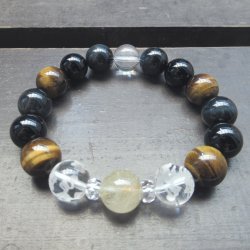 画像1: ルチルクォーツｘ龍彫水晶ｘタイガーアイｘオニキスブレスレット