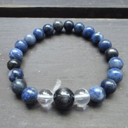 画像1: ソーダライトｘホークアイｘ水晶ブレスレット