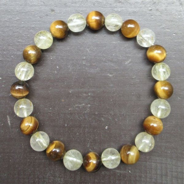 画像2: 8ミリ玉　ルチルクォーツｘタイガーアイブレスレット (2)
