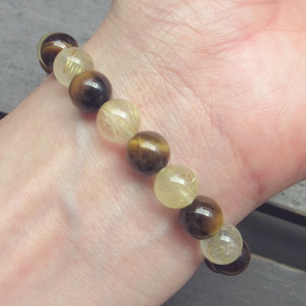画像4: 8ミリ玉　ルチルクォーツｘタイガーアイブレスレット (4)