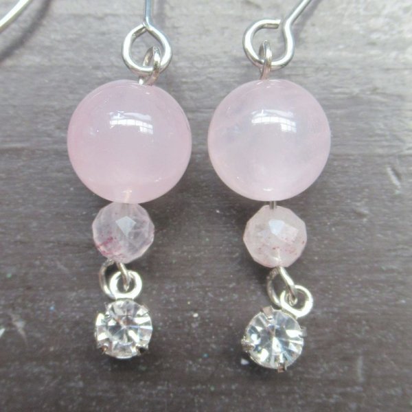 画像2: ローズクォーツｘエピドート*サージカルステンレスピアス (2)