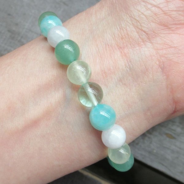 画像3: アベンチュリンｘアマゾナイトｘプレナイトｘグリーンフローライトｘ本翡翠ブレスレット　 (3)