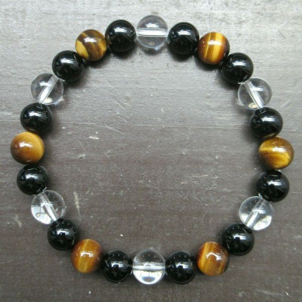 画像2: タイガーアイｘオニキスｘ水晶ブレスレット　 (2)