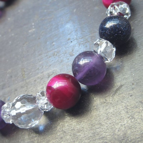 画像2: アメジストｘピンクタイガーアイｘブルーゴールドストーンブレスレット (2)