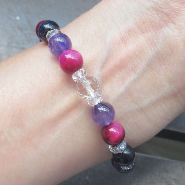 画像3: アメジストｘピンクタイガーアイｘブルーゴールドストーンブレスレット (3)